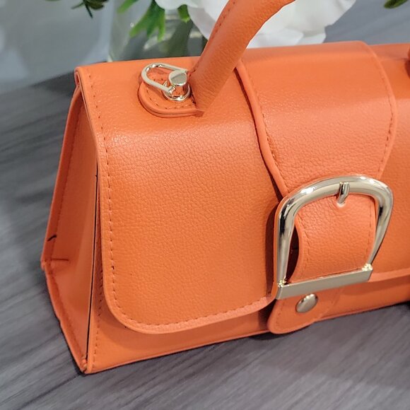 Trendy Orange Handbag Retro Style Buckle Purse w/ Detachable Mini Coin Wallet - Picture 6 of 9